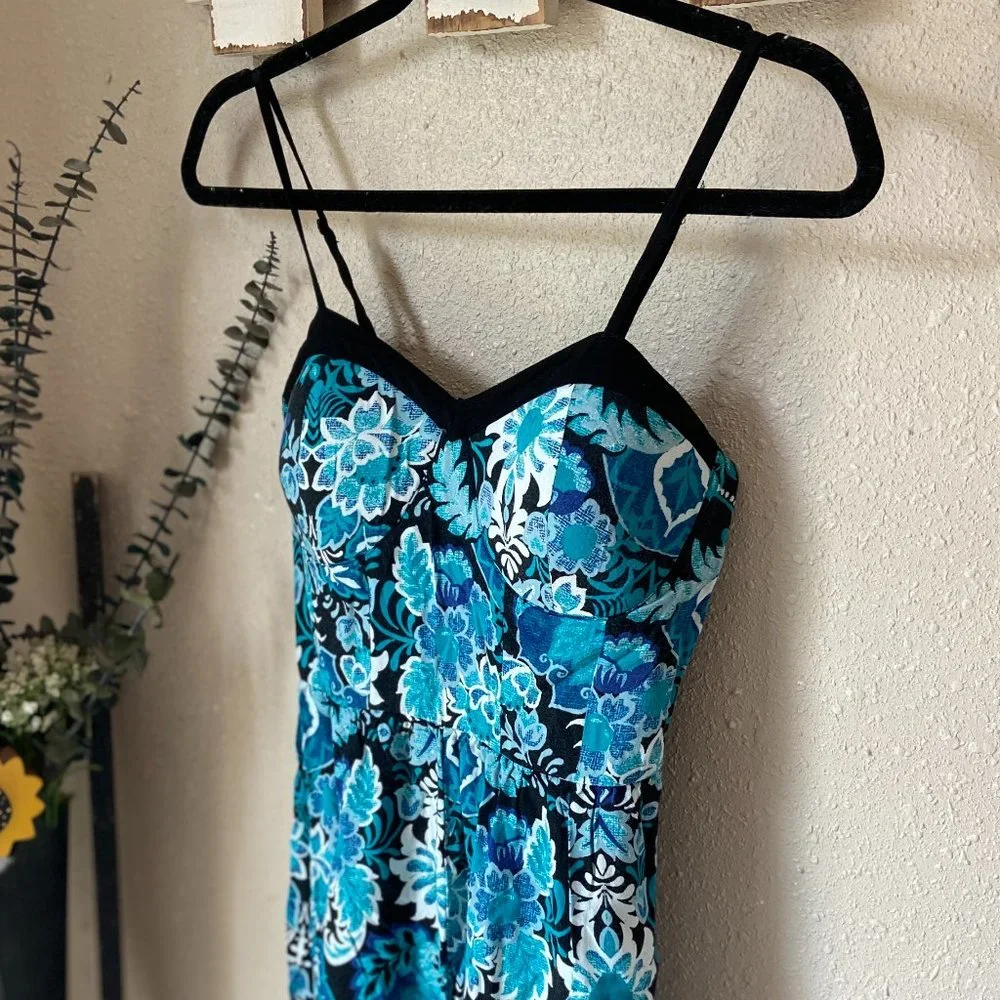 Blue Floral Corset Style Jumpsuit w/ Adjustable Straps & Pockets Xhilaration S - Picture 1 of 8